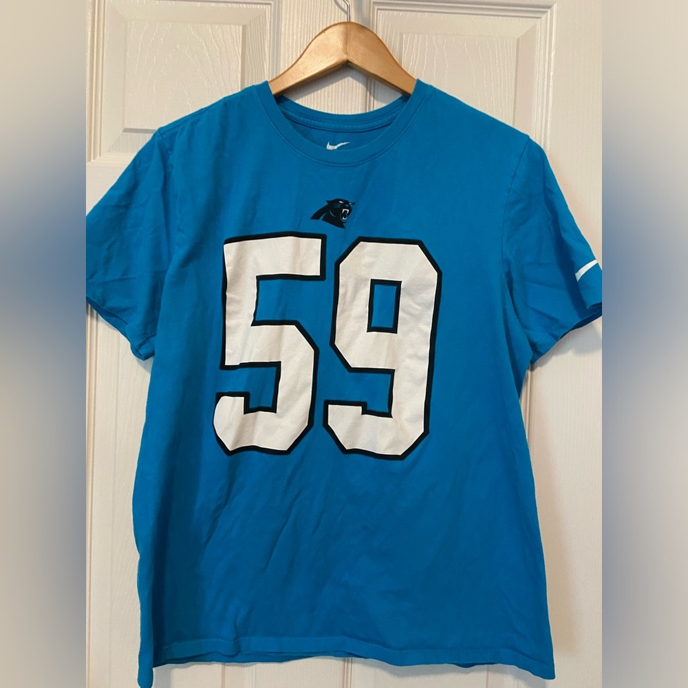NIKE WOMENS SS SLIM FIT COTTON BLACK T SHIRT 59 LUKE KUECHLY PANTHERS SZ LARGE - Picture 2 of 4
